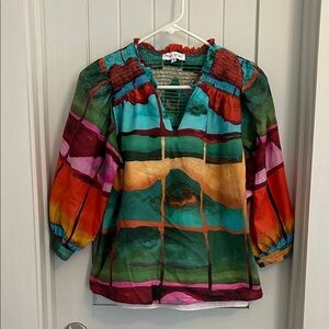 Willa Story Abstract Printed V Neck Blouse Size Medium